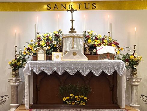Fully decorated Mass altar at the Chapel of the Sacred Heart of Jesus, Petaling Jaya, Malaysia.